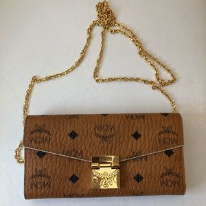 MCM Cognac/ White Small Bag with Gold Chain
